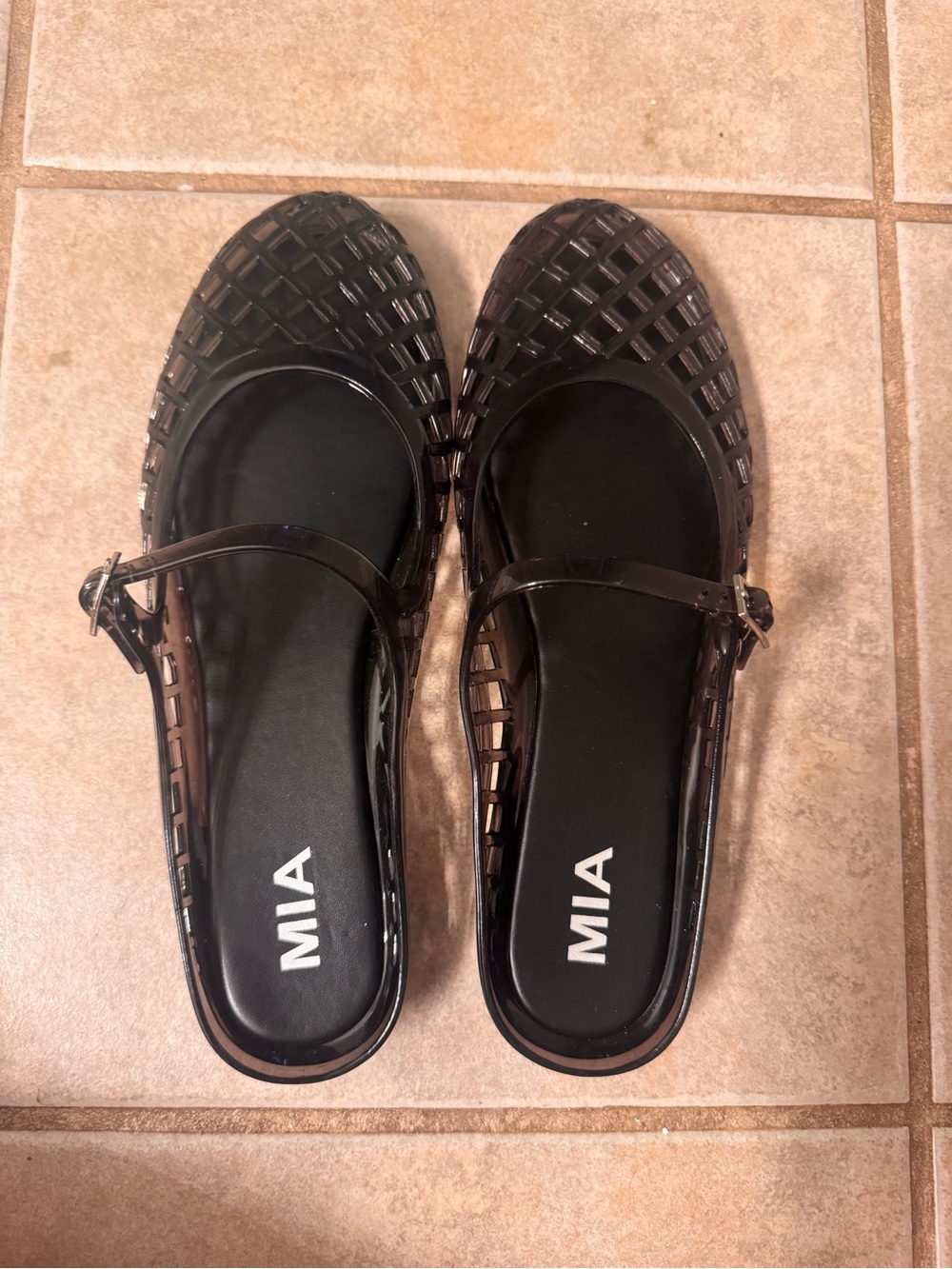 MIA Black Jelly Woven Mary Jane Flats